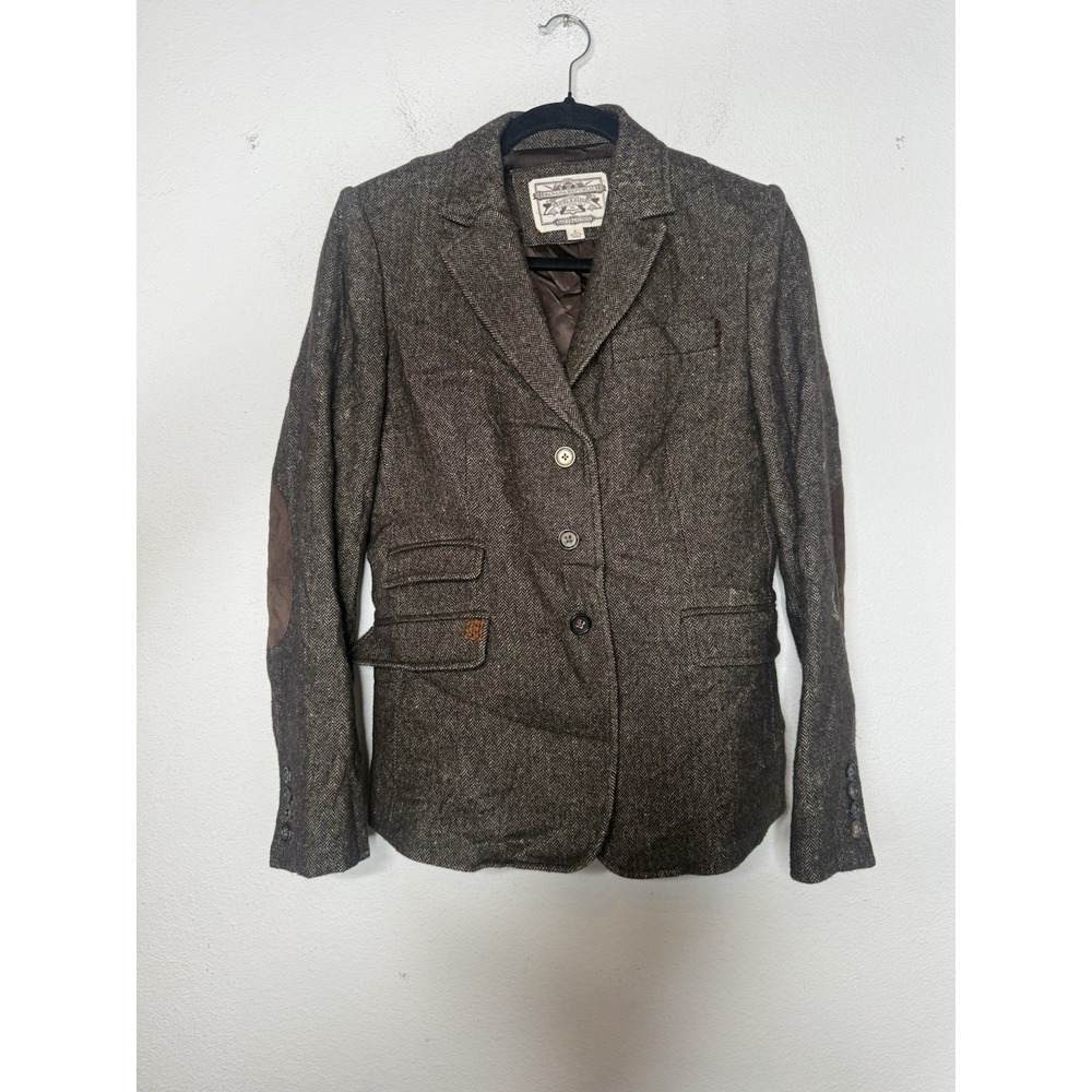 Vtg Banana Republic Herringbone Blazer Linen Wool Brown Women's 8 Equestrian